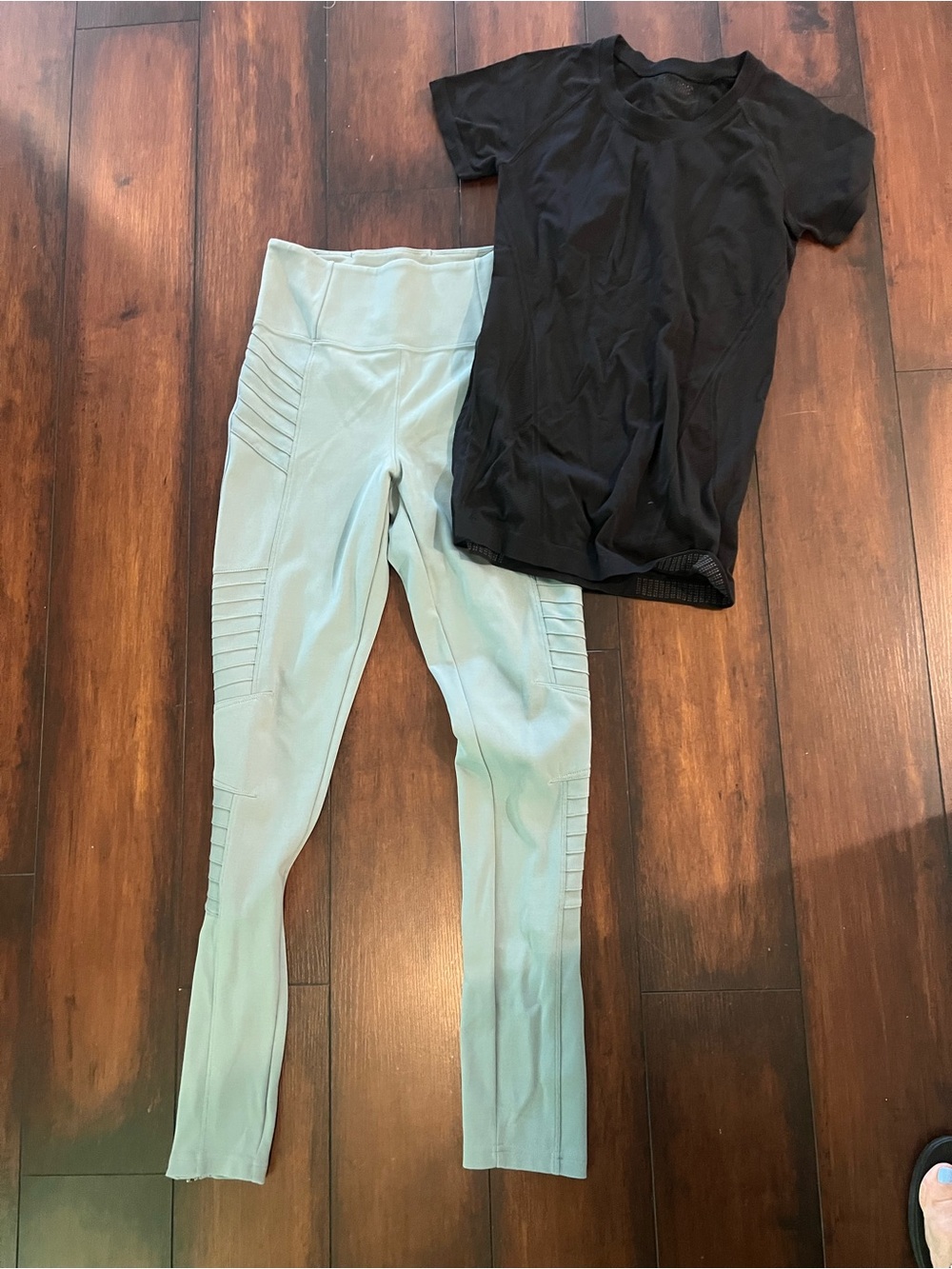 High-Waist Ribbed Detail Leggings in Sage Green by Athleta